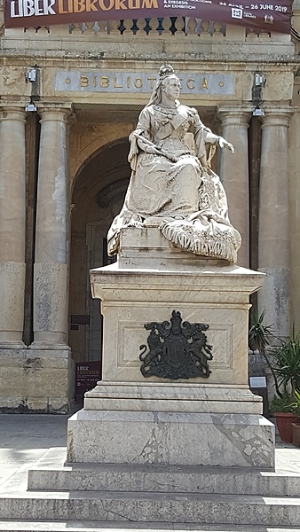Statue of Queen Victoria outside Malta’s National Library in Republic Square, Valletta.  Erected in 1891, the monument commemorates Queen Victoria’s 50th jubilee and was paid for by public subscription.