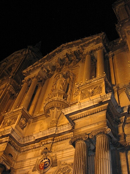 Closer view of the facade of the Collegiate Parish Church of Saint Paul's Shipwreck in Valletta. Saint Paul the Apostle is considered the spiritual father of the Maltese; his shipwreck on the island is described in the New Testament.