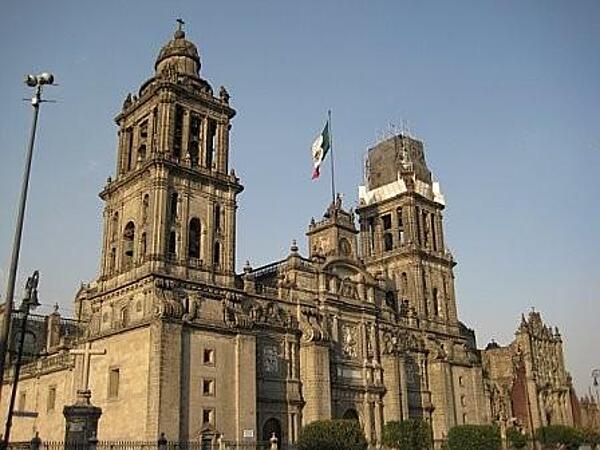 The Catedral Metropolitana de la Asuncion de Maria (Metropolitan Cathedral of the Assumption of Mary) on the Zocalo (main square) in Mexico City.