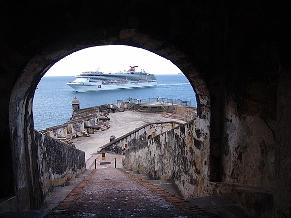 Cruise Ship coming into San Juan Harbor as viewed from the fifth level of El Morro. Photo courtesy of the US National Park Service.