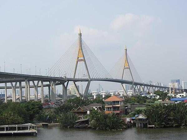 Bhumibol Bridge over the Chao Phraya River in Bangkok.