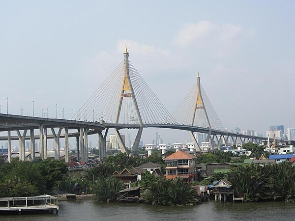 Bhumibol Bridge over the Chao Phraya River in Bangkok, Thailand.