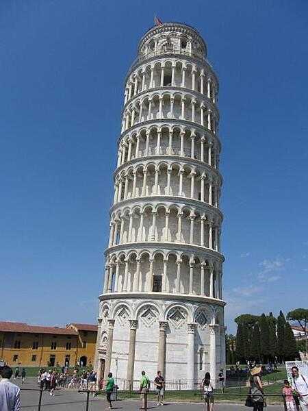 Construction of the 55.9 (183.3 ft) high Campanile (bell tower) of the Duomo (cathedral) in Pisa, Italy -- popularly known as the Leaning Tower of Pisa -- began on August 9, 1173. Because of unstable subsoil and a shallow foundation, the tower began to lean five years later. To try to compensate for the tilt, medieval engineers built the upper floors with one side taller than the other, so that the tower is curved.