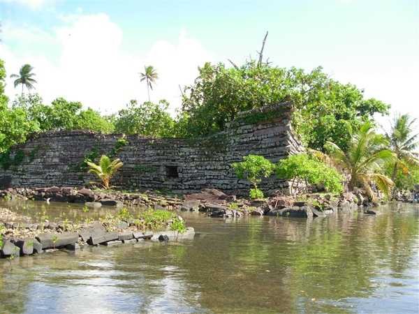 One of the larger structures in Nan Madol, Micronesia, displays a side "window." Image courtesy of NOAA.
