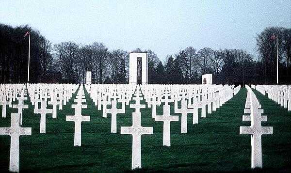 Some of the more than five thousand graves at the Luxembourg American Cemetery and Memorial at Hamm in Luxembourg, most from the Battle of the Bulge that was fought nearby in December 1944 and January 1945.