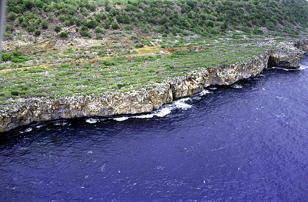 Navassa Island has a steep and rocky coastline that rings the island. Image courtesy USGS.