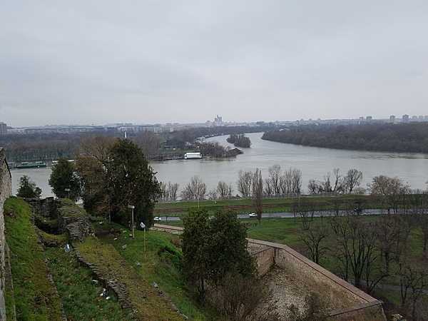 Confluence of the Sava and Danube Rivers as seen from the Kalemegdan Fortress in Belgrade, Serbia.