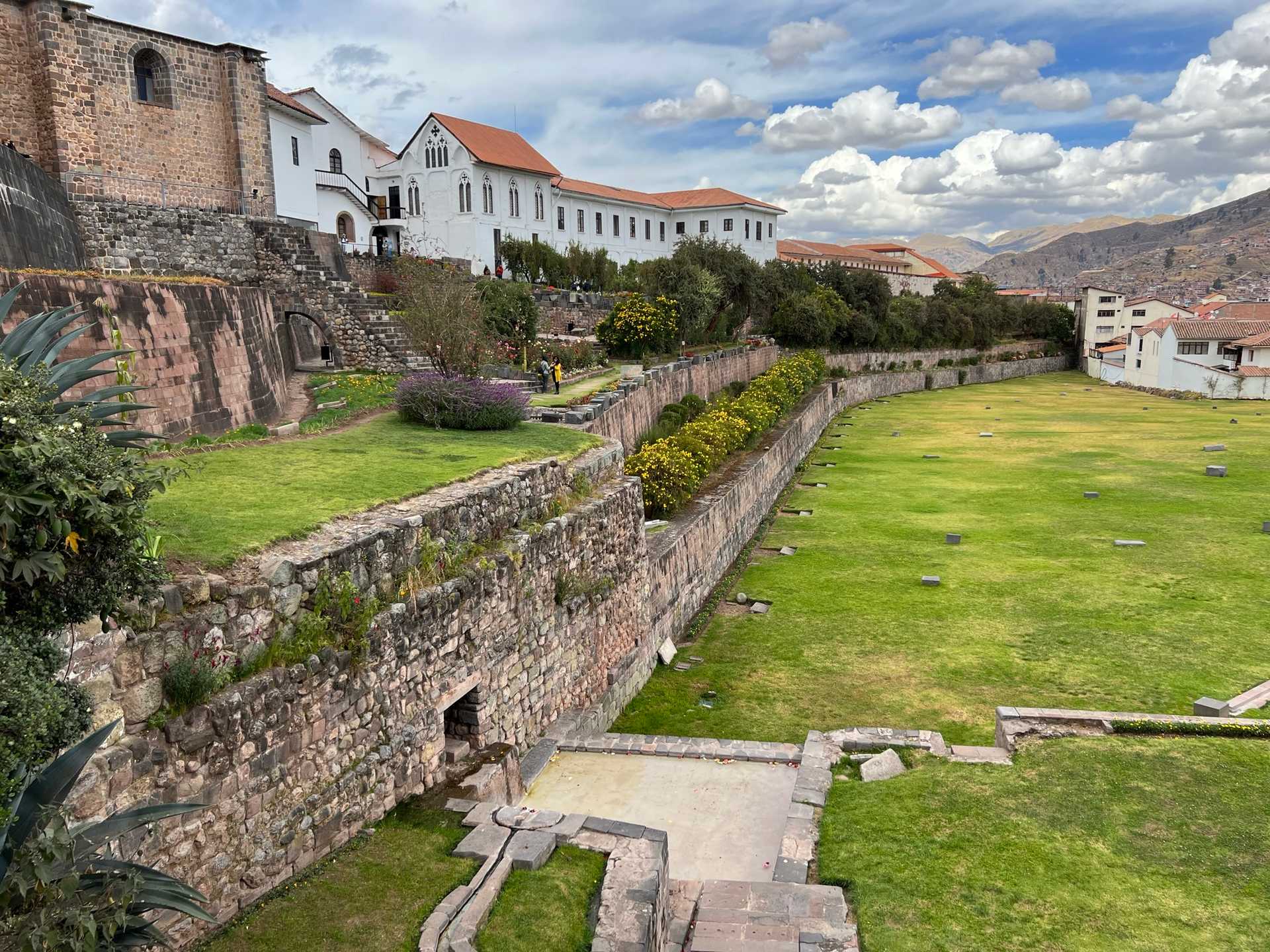 The Jardin Sagrado (Sacred Garden) in Cusco, Peru, repurposed Incan stones to construct a convent and garden.  The garden features native plants and Incan sculptures and terraces.