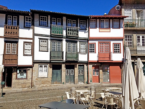 Along a medieval street in the historic town center of Guimaraes.