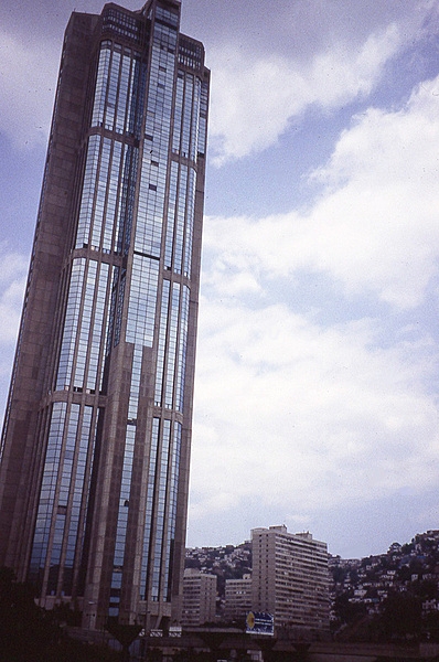 One of the Twin Towers of Parque Central, the 60-story skyscrapers that for decades have been architectural icons of Caracas. The West Tower opened in 1979 and the East Tower in 1983; until 2003 they were the tallest skyscrapers in Latin America.