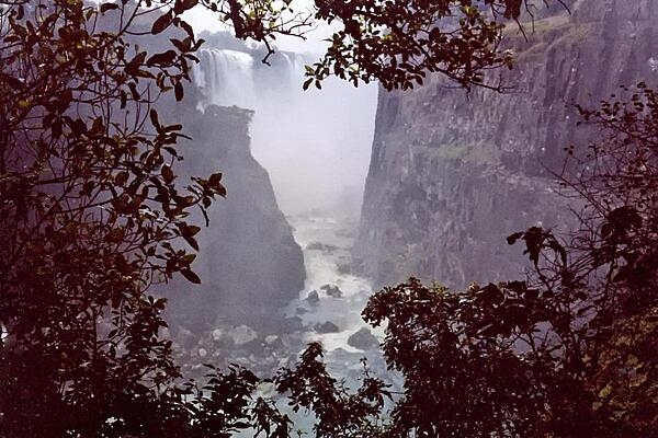 A view of one of the gorges carved out by Victoria Falls. The local name for the falls is Mosi-oa-Tunya (The Smoke that Thunders).