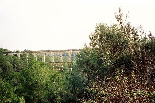 Well-preserved Roman aqueduct a few kilometers north of the city of Tarragona.