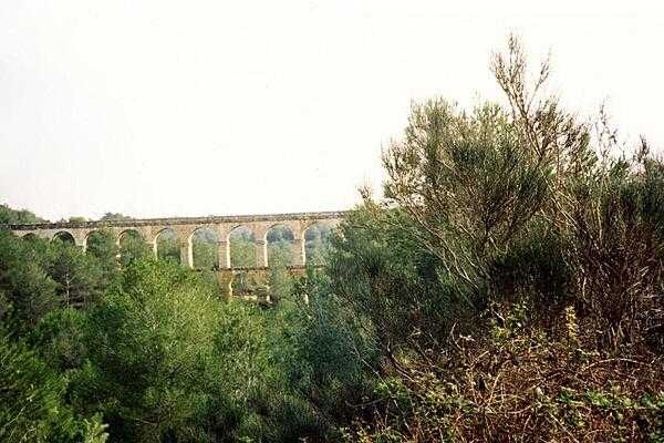 Well-preserved Roman aqueduct a few kilometers north of Tarragona, Spain.