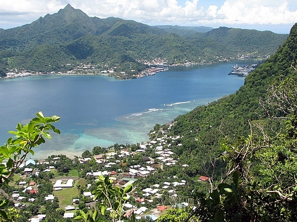 Pago Pago Harbor extends deep into Tutuila Island providing excellent protection for ships at anchor. Photo courtesy of the US National Park Service.