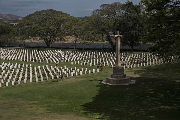 A view of the Bomana War Cemetery near Port Moresby, Papua New Guinea. The cemetery contains the graves of over 3,800 Allied service members -- Australian and Papuan -- who fought to prevent the Japanese Empire from taking Papua New Guinea in World War II. Photo courtesy of the US Marine Corps/ Cpl. William Hester.