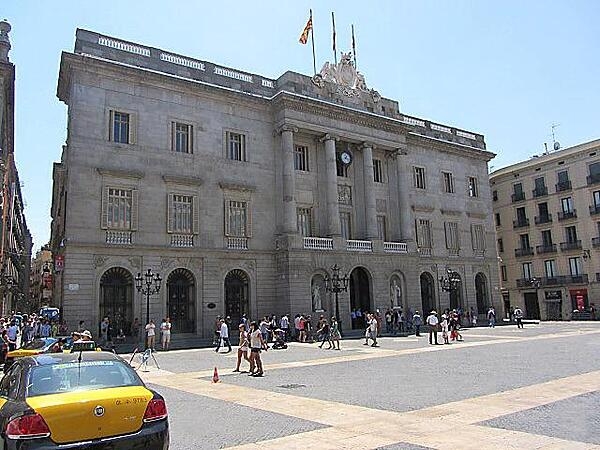 The façade of the City Hall in Barcelona, Spain.