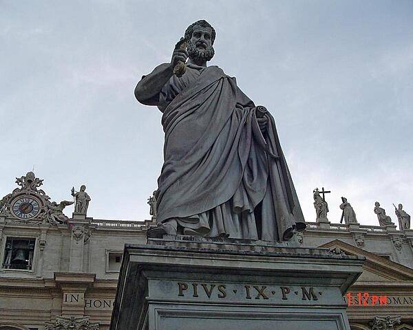 The statue of St. Peter in front of the Basilica of St. Peter in Vatican City.