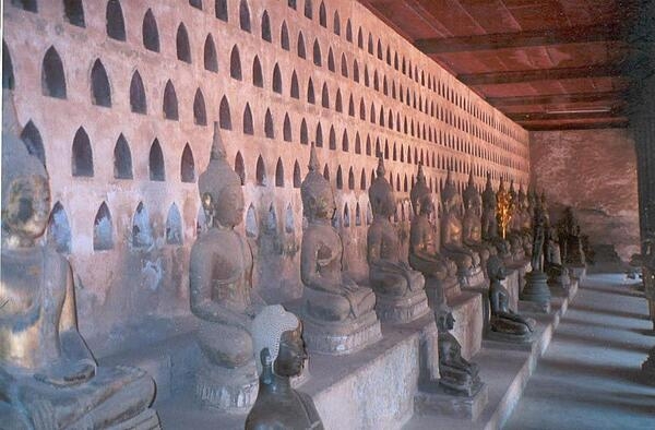 Wat Sisaket is the oldest temple in Vientiane and the only one to survive the sacking of the city by the Thais in 1827. Over 2,000 silver and ceramic Buddha images are housed in these alcoves of the cloister wall.