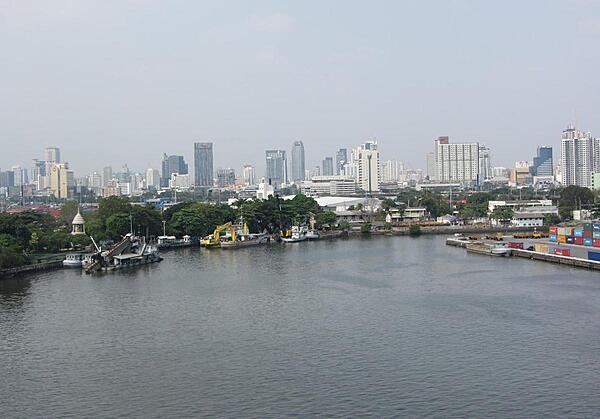 View of the Bangkok skyline from the Chao Phraya River.