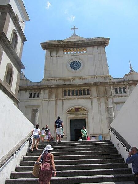 Entrance to the church of Our Lady of the Assumption in Positano. The church was constructed as a Benedictine Monastery in the 10th century and remodeled between 1777 and 1783.