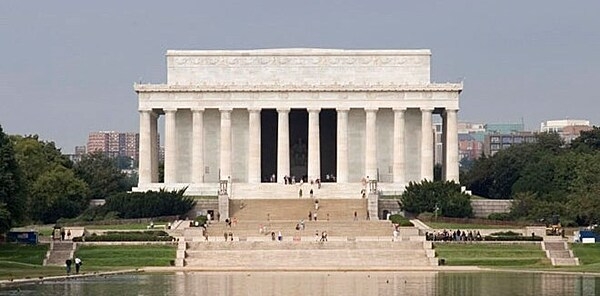 The Lincoln Memorial in Washington, D.C., was dedicated in 1922 and is modeled after the Parthenon in Athens, Greece. It is 30 m tall (99 ft), 57.m long (190 ft), and 36.5 m wide (120 ft) and includes 36 Doric columns, one for each of the 36 states in the Union at the time of Lincoln's death. Photo courtesy of the National Park Service/Carol Highsmith.