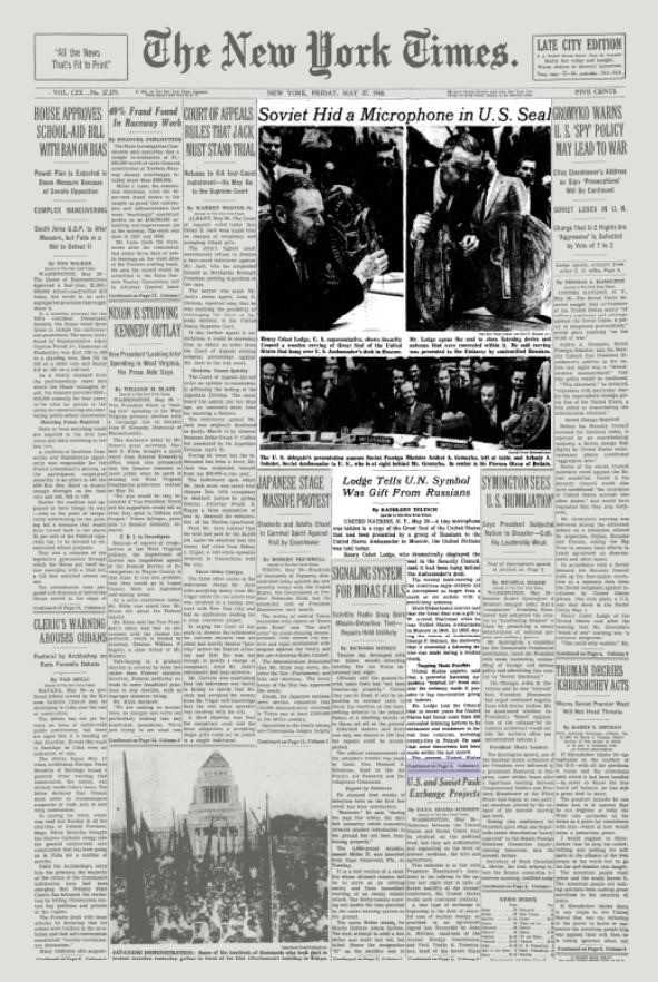 New York Times article about the listening device in wooden carving of the Great Seal