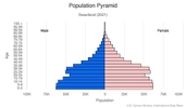 This is the population pyramid for Eswatini. A population pyramid illustrates the age and sex structure of a country's population and may provide insights about political and social stability, as well as economic development. The population is distributed along the horizontal axis, with males shown on the left and females on the right. The male and female populations are broken down into 5-year age groups represented as horizontal bars along the vertical axis, with the youngest age groups at the bottom and the oldest at the top. The shape of the population pyramid gradually evolves over time based on fertility, mortality, and international migration trends. <br/><br/>For additional information, please see the entry for Population pyramid on the Definitions and Notes page.