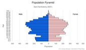 This is the population pyramid for Saint Barthelemy. A population pyramid illustrates the age and sex structure of a country's population and may provide insights about political and social stability, as well as economic development. The population is distributed along the horizontal axis, with males shown on the left and females on the right. The male and female populations are broken down into 5-year age groups represented as horizontal bars along the vertical axis, with the youngest age groups at the bottom and the oldest at the top. The shape of the population pyramid gradually evolves over time based on fertility, mortality, and international migration trends. <br/><br/>For additional information, please see the entry for Population pyramid on the Definitions and Notes page.