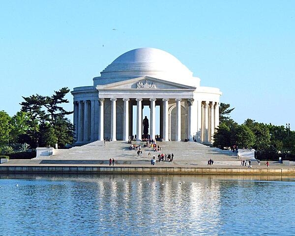 On April 13, 1943, President Franklin Delano Roosevelt dedicated the Thomas Jefferson Memorial. Jefferson was the primary author of the Declaration of Independence, the third president of the United States, the second vice president, and the first Secretary of State.  The memorial, designed by architect John Russell Pope, was influenced by Jefferson’s love of classical architecture and highlights two of his most famous buildings, Monticello and the University of Virginia Rotunda. The Jefferson Memorial stands in a straight line with the White House.